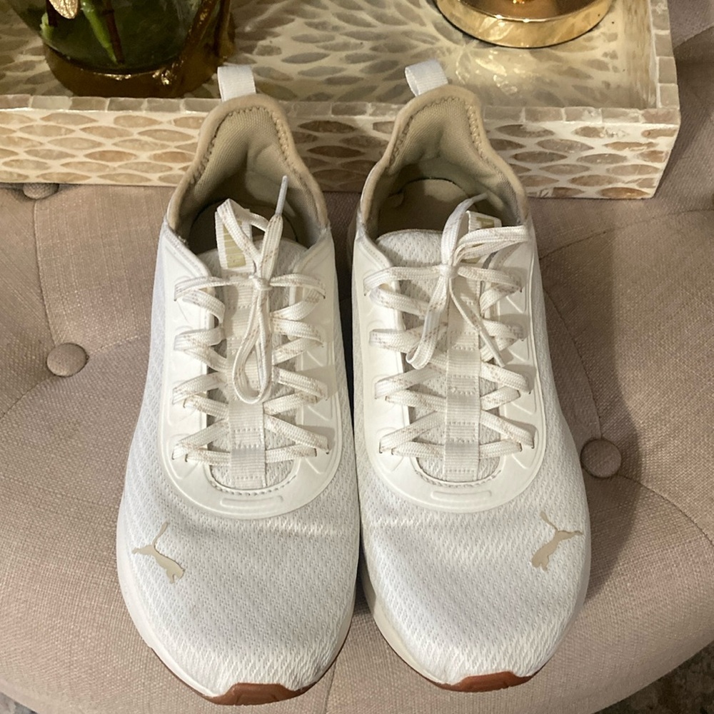 Puma Cream and White Athletic Shoes